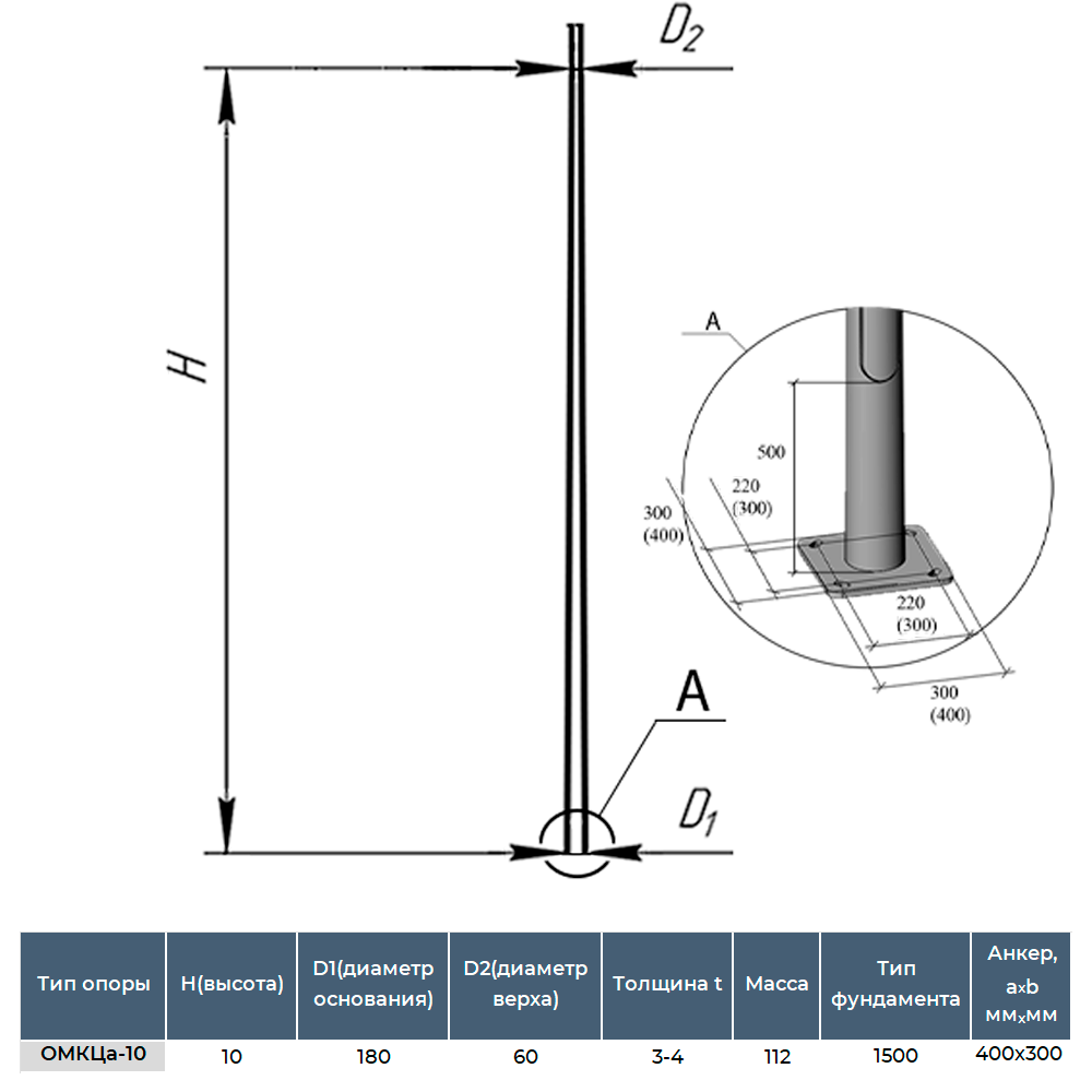Опора освещения круглая БелОпора ОМКЦа-10